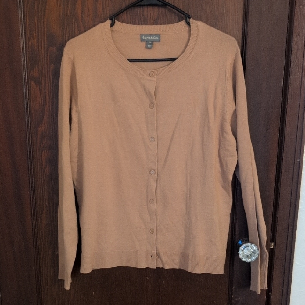 Style & Co Tan Brown Button Front Long Sleeve Cardigan Size XL Petite